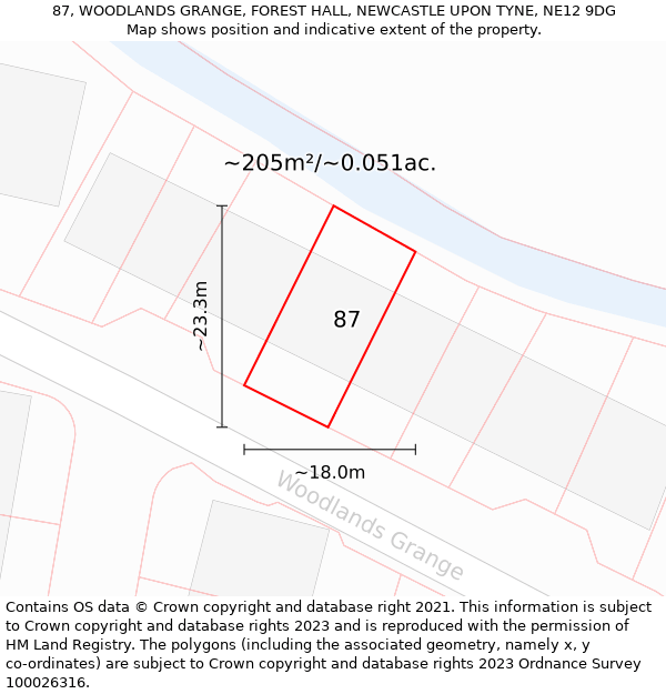 87, WOODLANDS GRANGE, FOREST HALL, NEWCASTLE UPON TYNE, NE12 9DG: Plot and title map