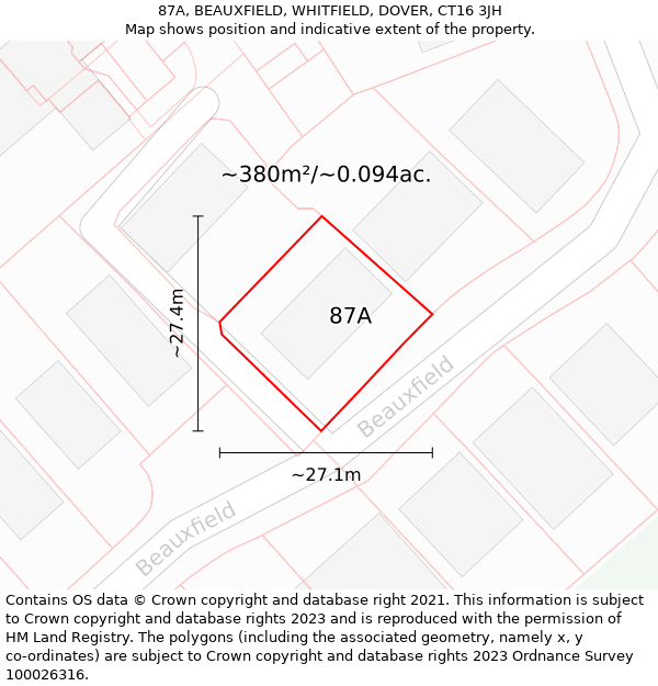 87A, BEAUXFIELD, WHITFIELD, DOVER, CT16 3JH: Plot and title map