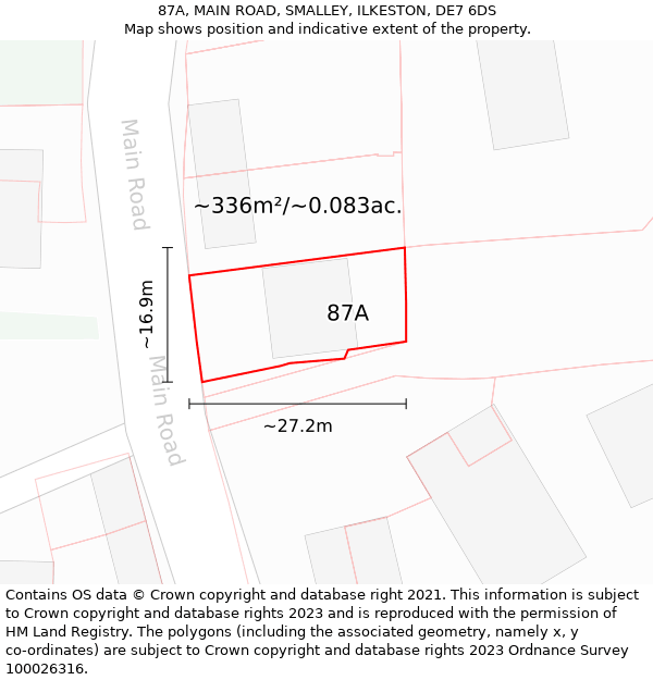 87A, MAIN ROAD, SMALLEY, ILKESTON, DE7 6DS: Plot and title map