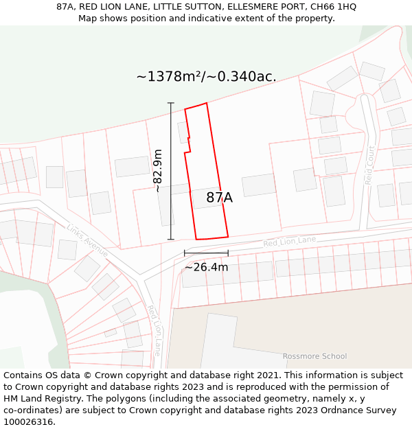 87A, RED LION LANE, LITTLE SUTTON, ELLESMERE PORT, CH66 1HQ: Plot and title map