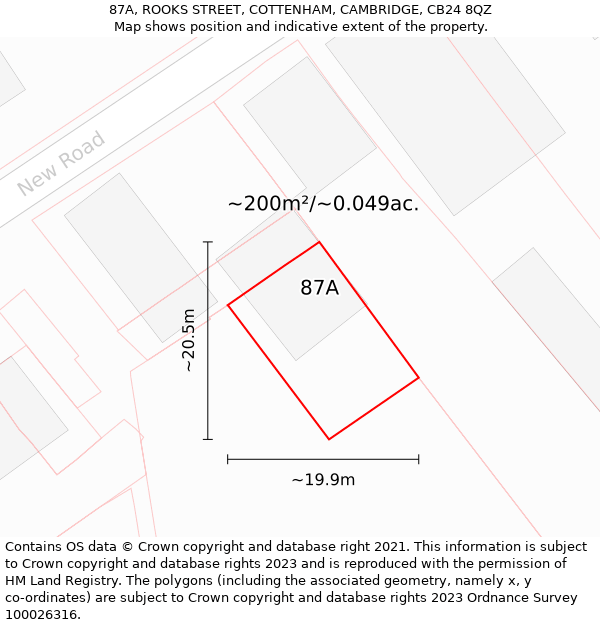 87A, ROOKS STREET, COTTENHAM, CAMBRIDGE, CB24 8QZ: Plot and title map