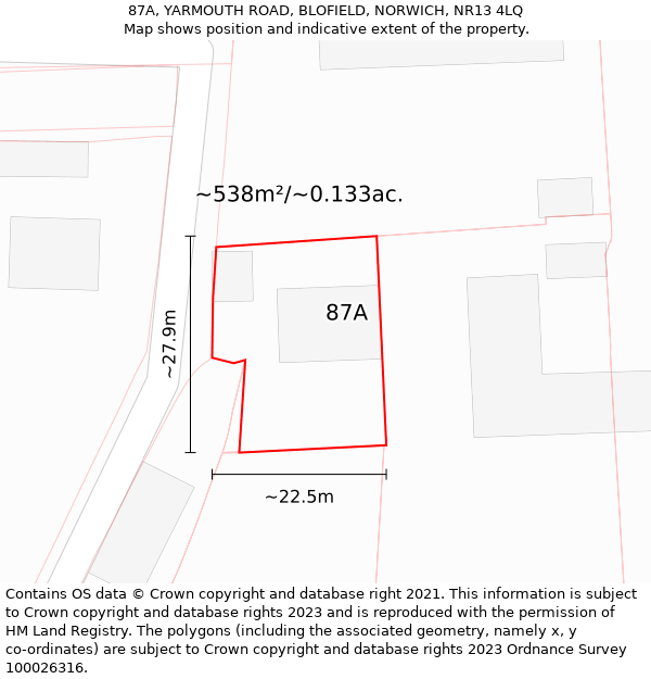 87A, YARMOUTH ROAD, BLOFIELD, NORWICH, NR13 4LQ: Plot and title map