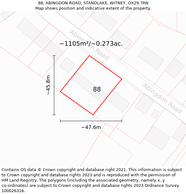 88, ABINGDON ROAD, STANDLAKE, WITNEY, OX29 7RN: Plot and title map