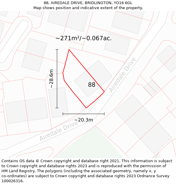 88, AIREDALE DRIVE, BRIDLINGTON, YO16 6GL: Plot and title map