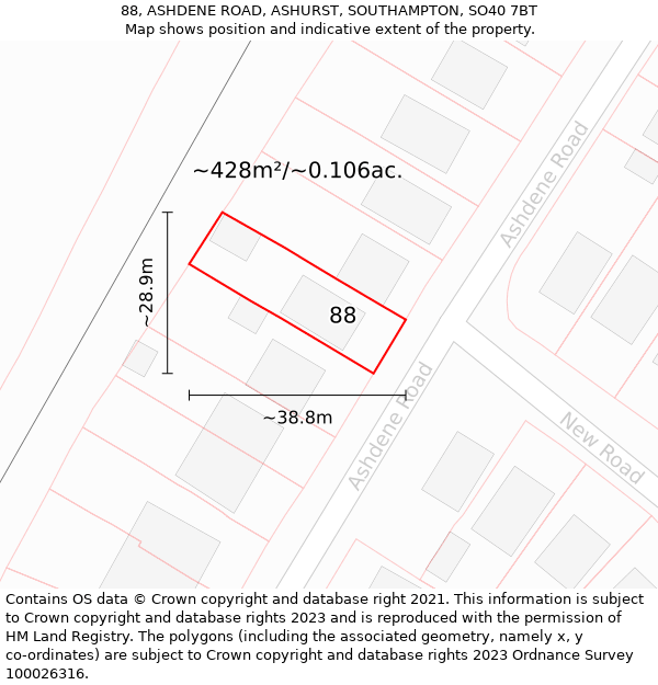 88, ASHDENE ROAD, ASHURST, SOUTHAMPTON, SO40 7BT: Plot and title map