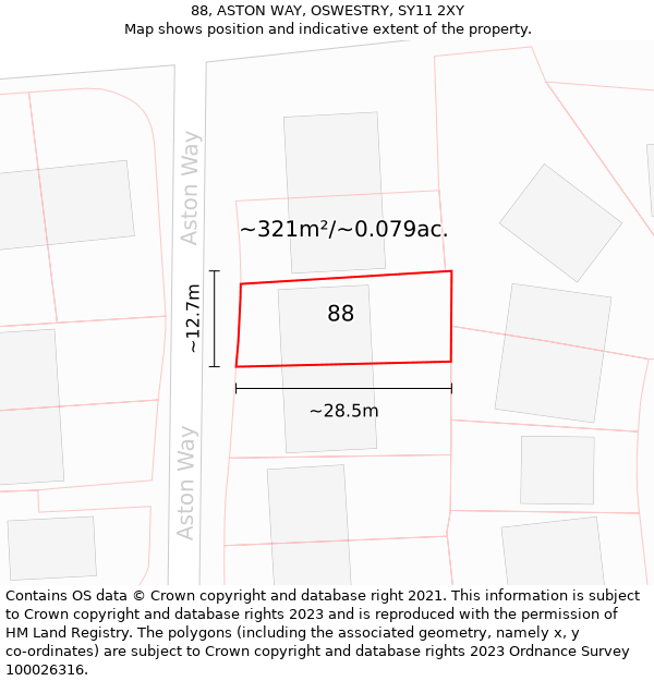 88, ASTON WAY, OSWESTRY, SY11 2XY: Plot and title map