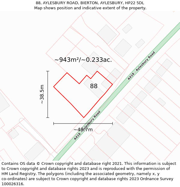 88, AYLESBURY ROAD, BIERTON, AYLESBURY, HP22 5DL: Plot and title map