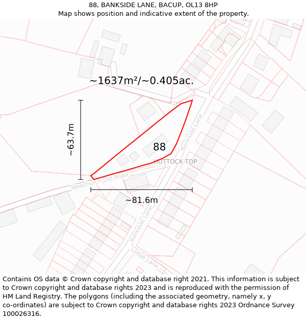 88, BANKSIDE LANE, BACUP, OL13 8HP: Plot and title map