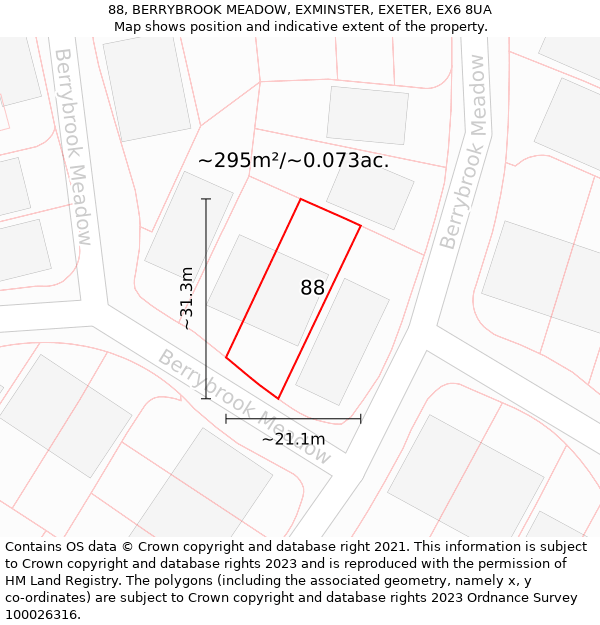 88, BERRYBROOK MEADOW, EXMINSTER, EXETER, EX6 8UA: Plot and title map