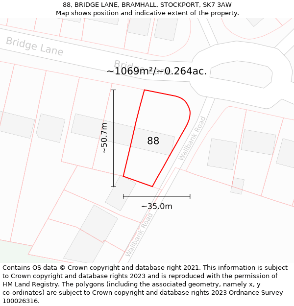 88, BRIDGE LANE, BRAMHALL, STOCKPORT, SK7 3AW: Plot and title map