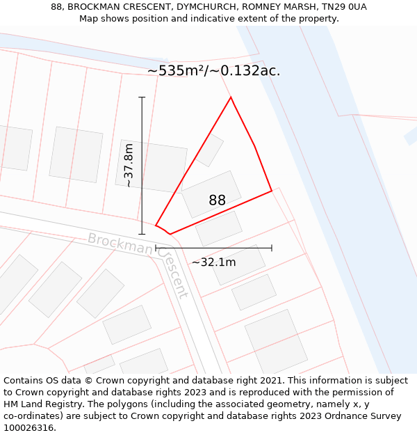 88, BROCKMAN CRESCENT, DYMCHURCH, ROMNEY MARSH, TN29 0UA: Plot and title map