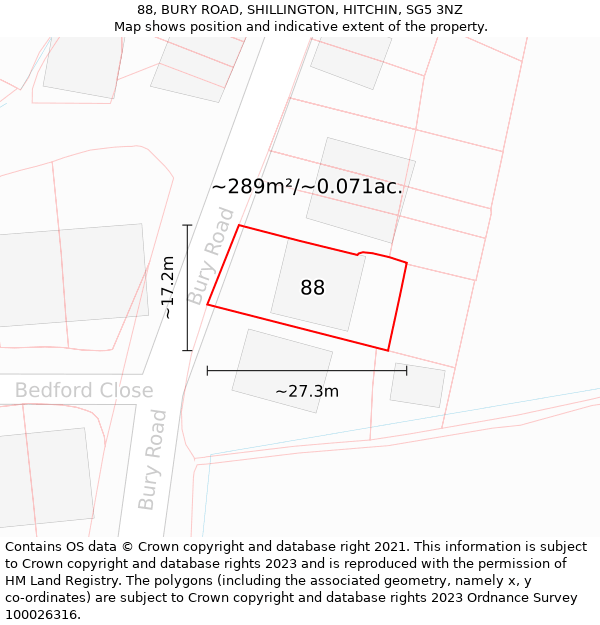 88, BURY ROAD, SHILLINGTON, HITCHIN, SG5 3NZ: Plot and title map