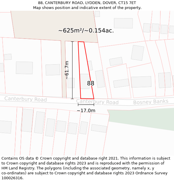 88, CANTERBURY ROAD, LYDDEN, DOVER, CT15 7ET: Plot and title map