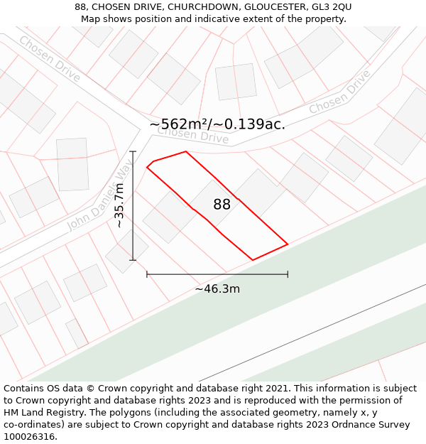 88, CHOSEN DRIVE, CHURCHDOWN, GLOUCESTER, GL3 2QU: Plot and title map