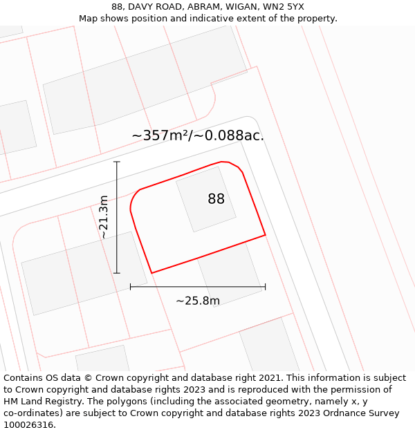 88, DAVY ROAD, ABRAM, WIGAN, WN2 5YX: Plot and title map