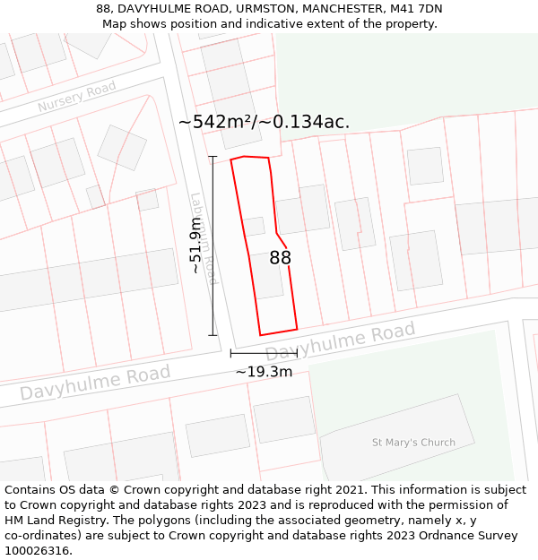 88, DAVYHULME ROAD, URMSTON, MANCHESTER, M41 7DN: Plot and title map