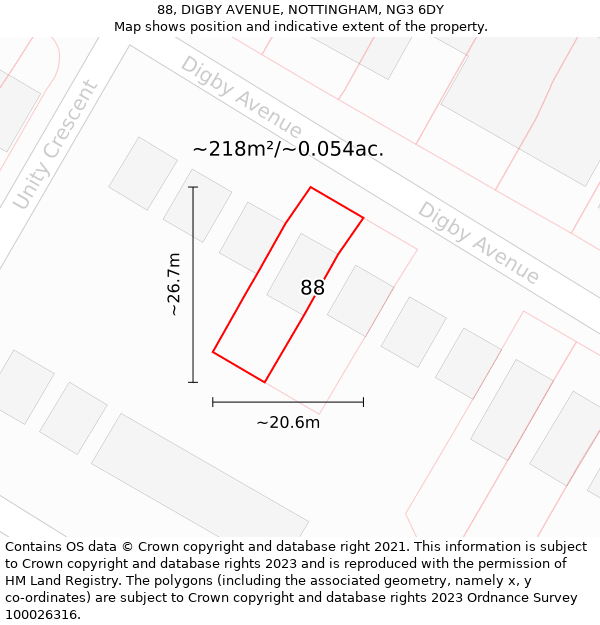 88, DIGBY AVENUE, NOTTINGHAM, NG3 6DY: Plot and title map