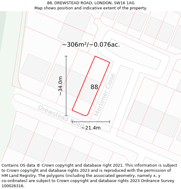 88, DREWSTEAD ROAD, LONDON, SW16 1AG: Plot and title map