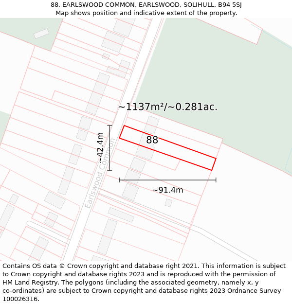 88, EARLSWOOD COMMON, EARLSWOOD, SOLIHULL, B94 5SJ: Plot and title map