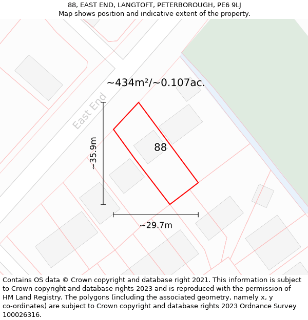 88, EAST END, LANGTOFT, PETERBOROUGH, PE6 9LJ: Plot and title map