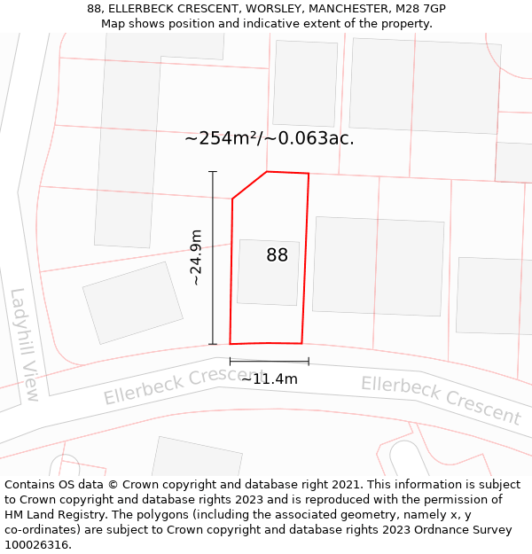 88, ELLERBECK CRESCENT, WORSLEY, MANCHESTER, M28 7GP: Plot and title map