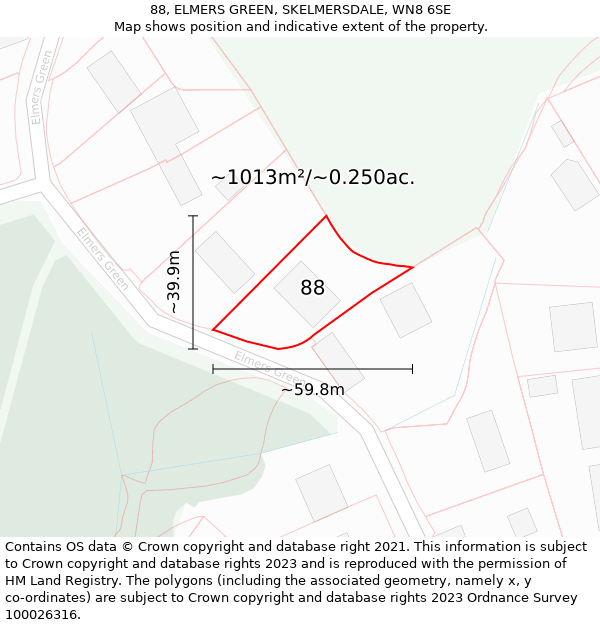 88, ELMERS GREEN, SKELMERSDALE, WN8 6SE: Plot and title map
