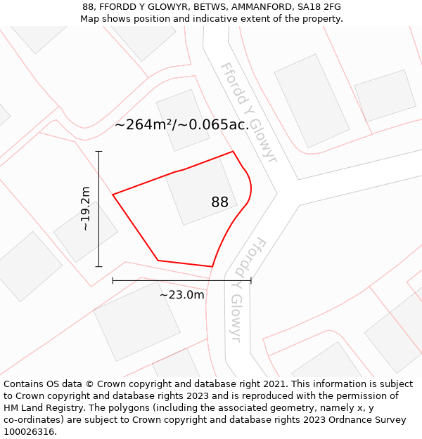 88, FFORDD Y GLOWYR, BETWS, AMMANFORD, SA18 2FG: Plot and title map