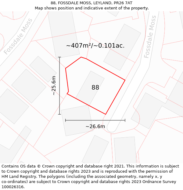 88, FOSSDALE MOSS, LEYLAND, PR26 7AT: Plot and title map