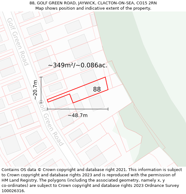 88, GOLF GREEN ROAD, JAYWICK, CLACTON-ON-SEA, CO15 2RN: Plot and title map