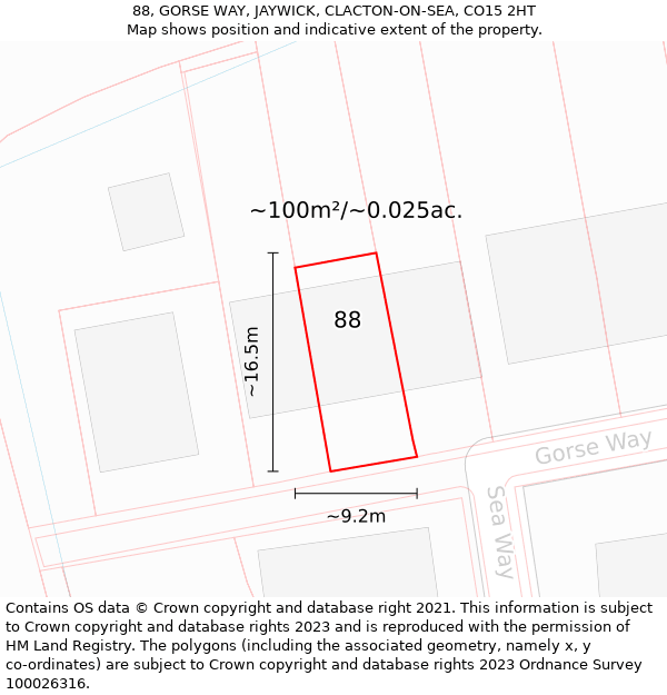 88, GORSE WAY, JAYWICK, CLACTON-ON-SEA, CO15 2HT: Plot and title map