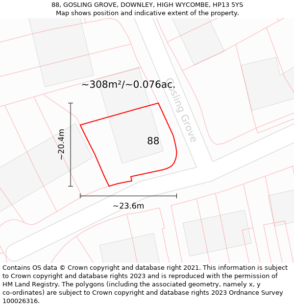 88, GOSLING GROVE, DOWNLEY, HIGH WYCOMBE, HP13 5YS: Plot and title map