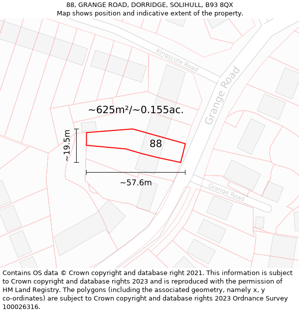 88, GRANGE ROAD, DORRIDGE, SOLIHULL, B93 8QX: Plot and title map