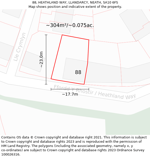 88, HEATHLAND WAY, LLANDARCY, NEATH, SA10 6FS: Plot and title map