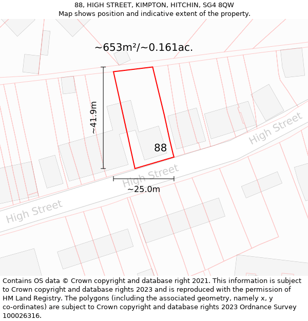 88, HIGH STREET, KIMPTON, HITCHIN, SG4 8QW: Plot and title map