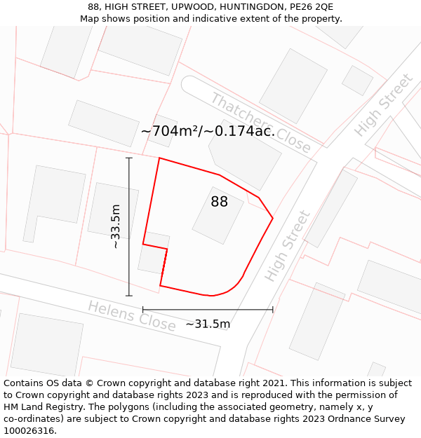 88, HIGH STREET, UPWOOD, HUNTINGDON, PE26 2QE: Plot and title map