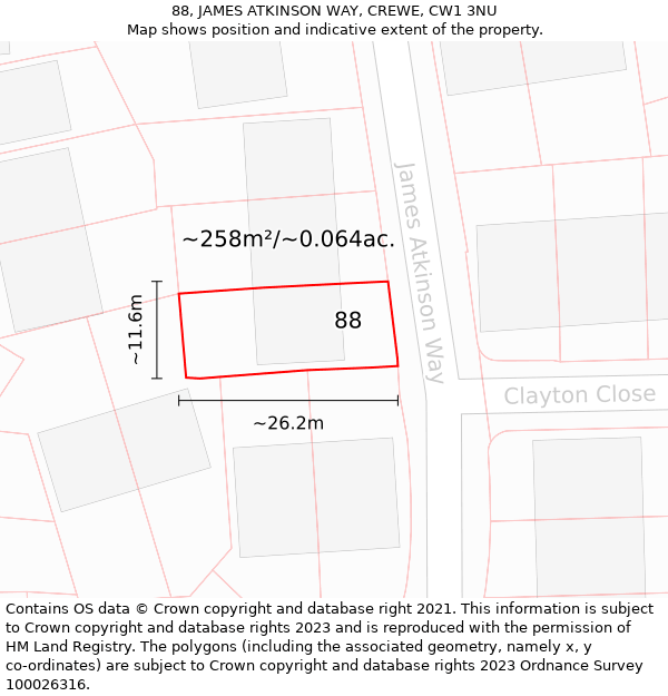 88, JAMES ATKINSON WAY, CREWE, CW1 3NU: Plot and title map