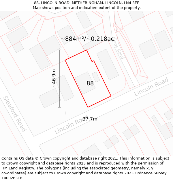 88, LINCOLN ROAD, METHERINGHAM, LINCOLN, LN4 3EE: Plot and title map