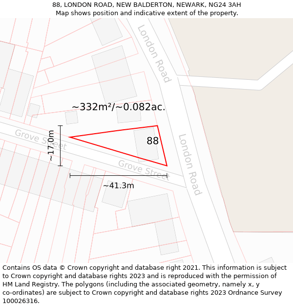 88, LONDON ROAD, NEW BALDERTON, NEWARK, NG24 3AH: Plot and title map