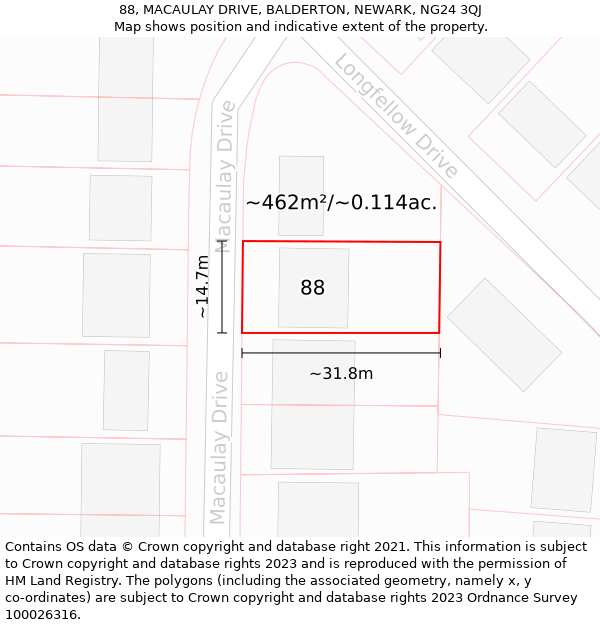 88, MACAULAY DRIVE, BALDERTON, NEWARK, NG24 3QJ: Plot and title map