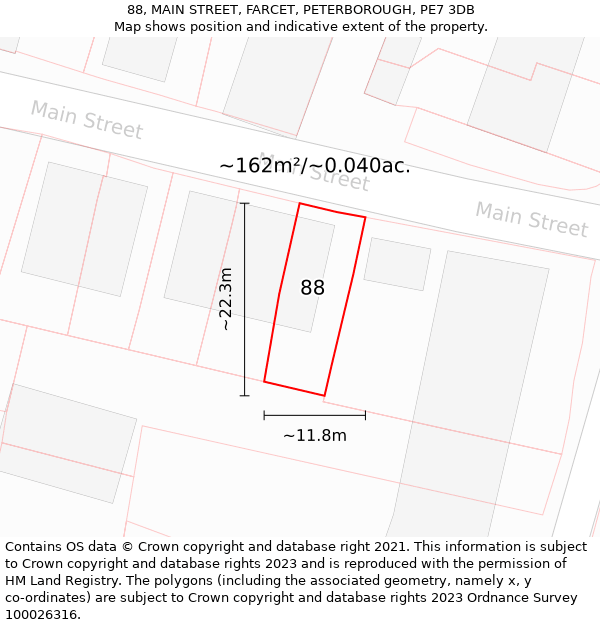 88, MAIN STREET, FARCET, PETERBOROUGH, PE7 3DB: Plot and title map