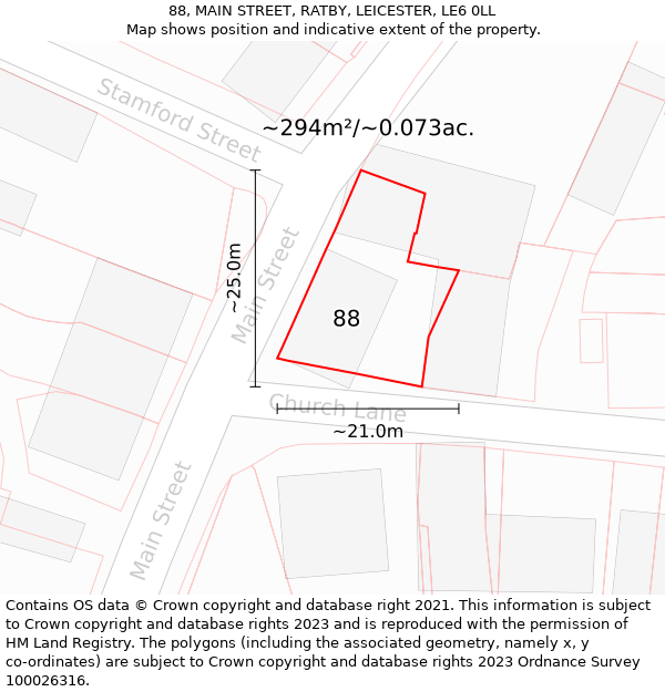 88, MAIN STREET, RATBY, LEICESTER, LE6 0LL: Plot and title map