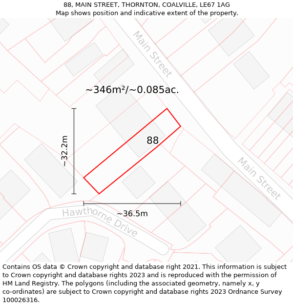 88, MAIN STREET, THORNTON, COALVILLE, LE67 1AG: Plot and title map