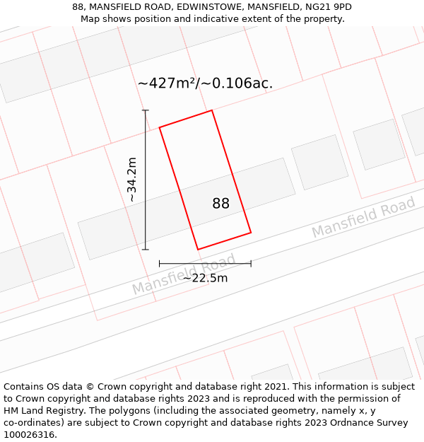 88, MANSFIELD ROAD, EDWINSTOWE, MANSFIELD, NG21 9PD: Plot and title map