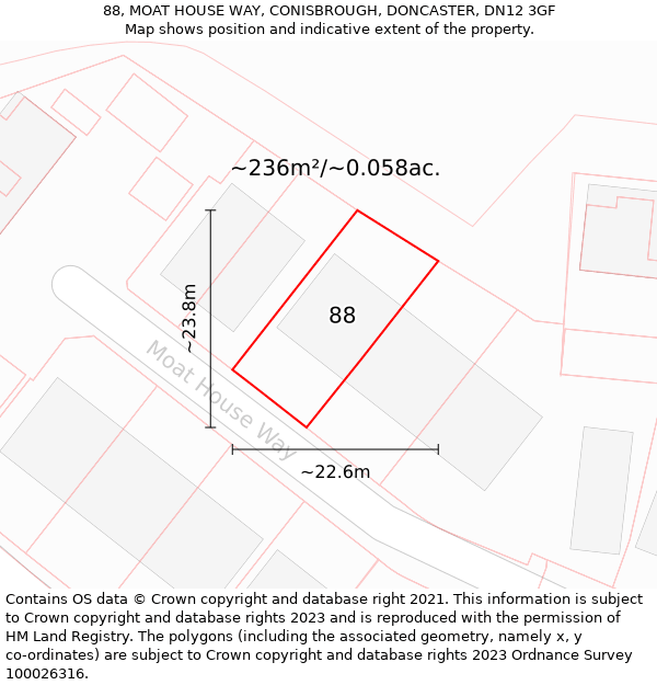 88, MOAT HOUSE WAY, CONISBROUGH, DONCASTER, DN12 3GF: Plot and title map