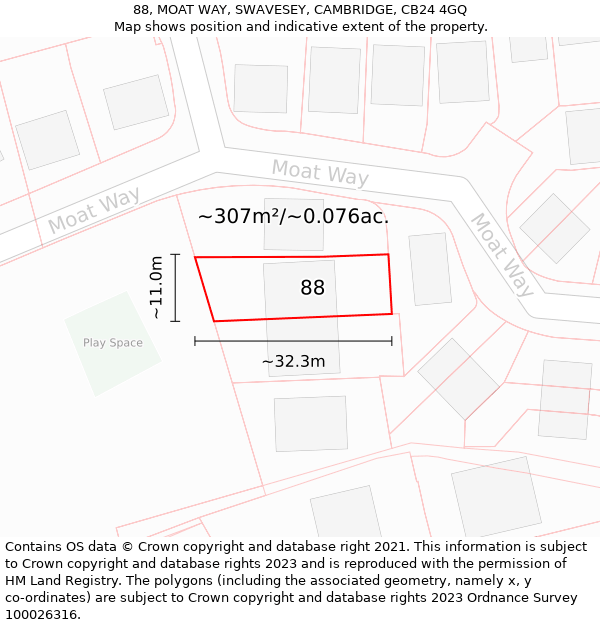 88, MOAT WAY, SWAVESEY, CAMBRIDGE, CB24 4GQ: Plot and title map