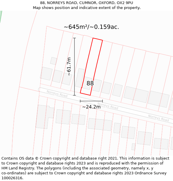 88, NORREYS ROAD, CUMNOR, OXFORD, OX2 9PU: Plot and title map