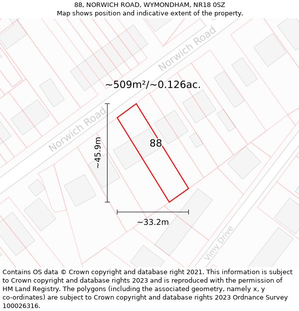 88, NORWICH ROAD, WYMONDHAM, NR18 0SZ: Plot and title map