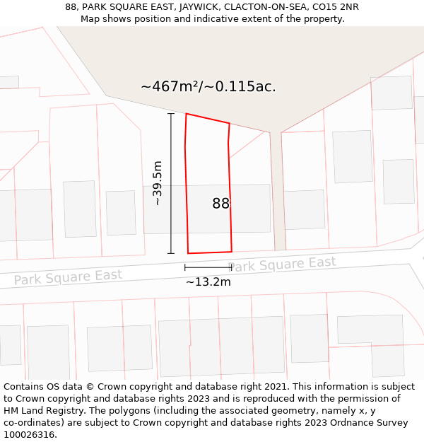 88, PARK SQUARE EAST, JAYWICK, CLACTON-ON-SEA, CO15 2NR: Plot and title map