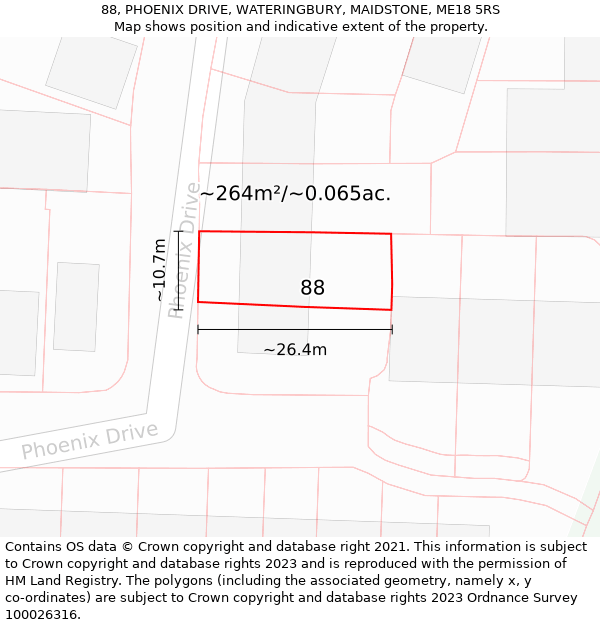 88, PHOENIX DRIVE, WATERINGBURY, MAIDSTONE, ME18 5RS: Plot and title map