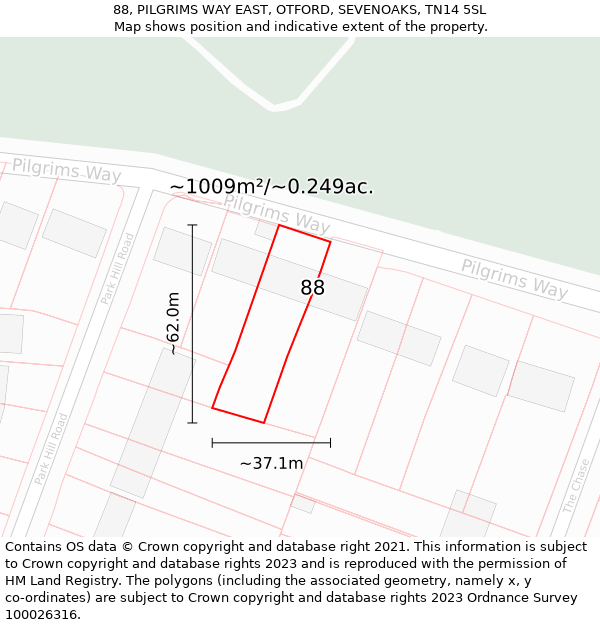 88, PILGRIMS WAY EAST, OTFORD, SEVENOAKS, TN14 5SL: Plot and title map